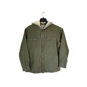 Duluth Trading Co. Mens Olive Green Flannel-Lined Cotton Jacket With Hood Size L